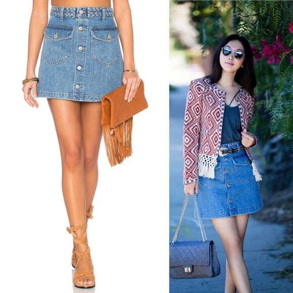 Tularosa Madelyn Braided Denim Mini Skirt in Fuji 24 - Picture 3 of 8